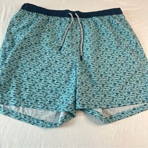 Rainforest Men's Swim Trunks Size XL‎ Aqua Shark Print Navy Waistband mesh liner